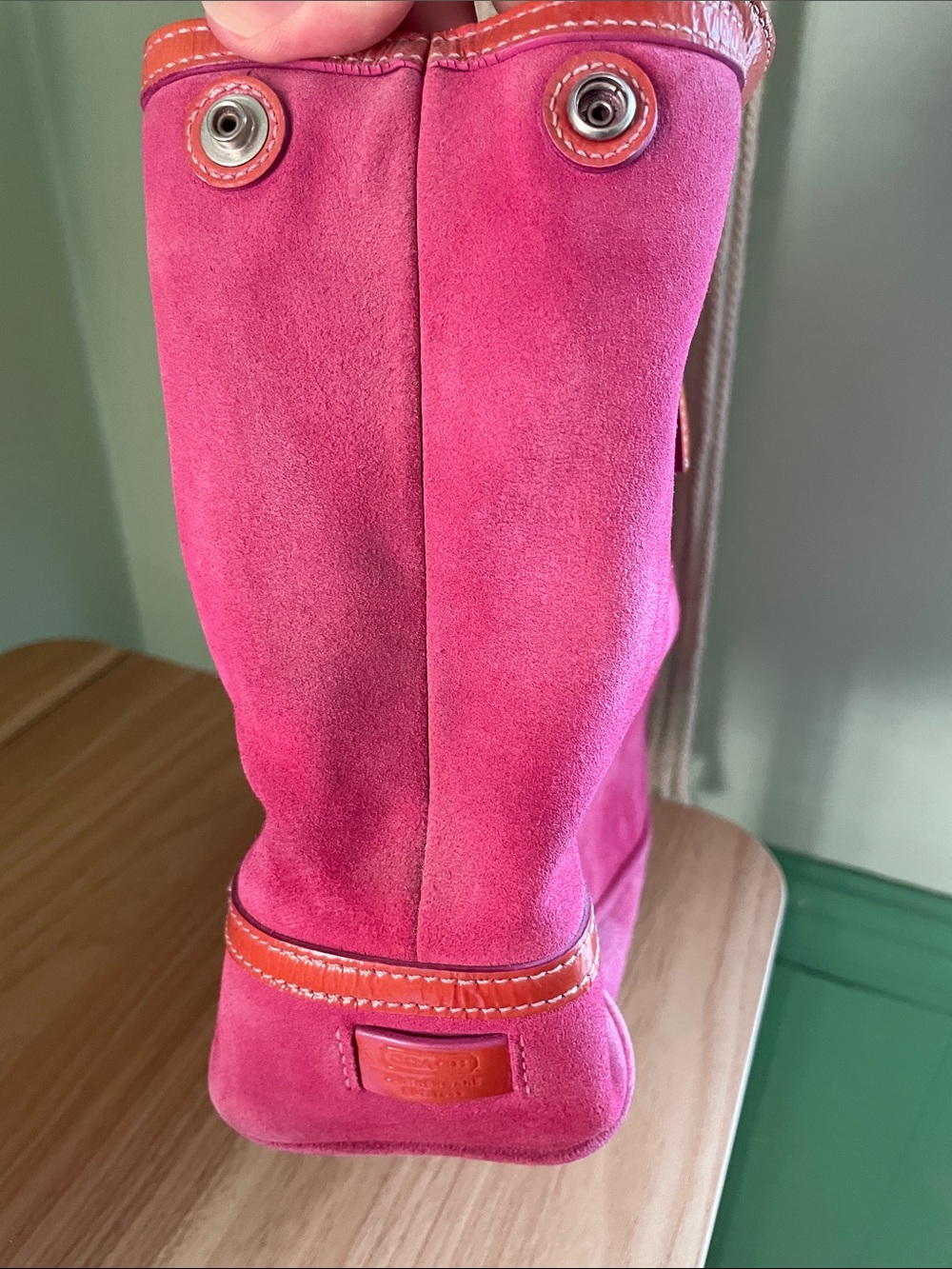 Vintage Coach Pink Suede Tote with Tan Leather Trim and Straps - Picture 5 of 12